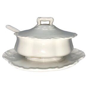 Haviland France Soup Tureen Ladle Ceramic White Vintage